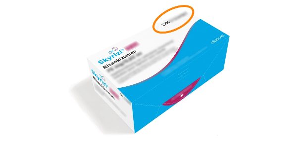 Box of the medication with highlited DIN location